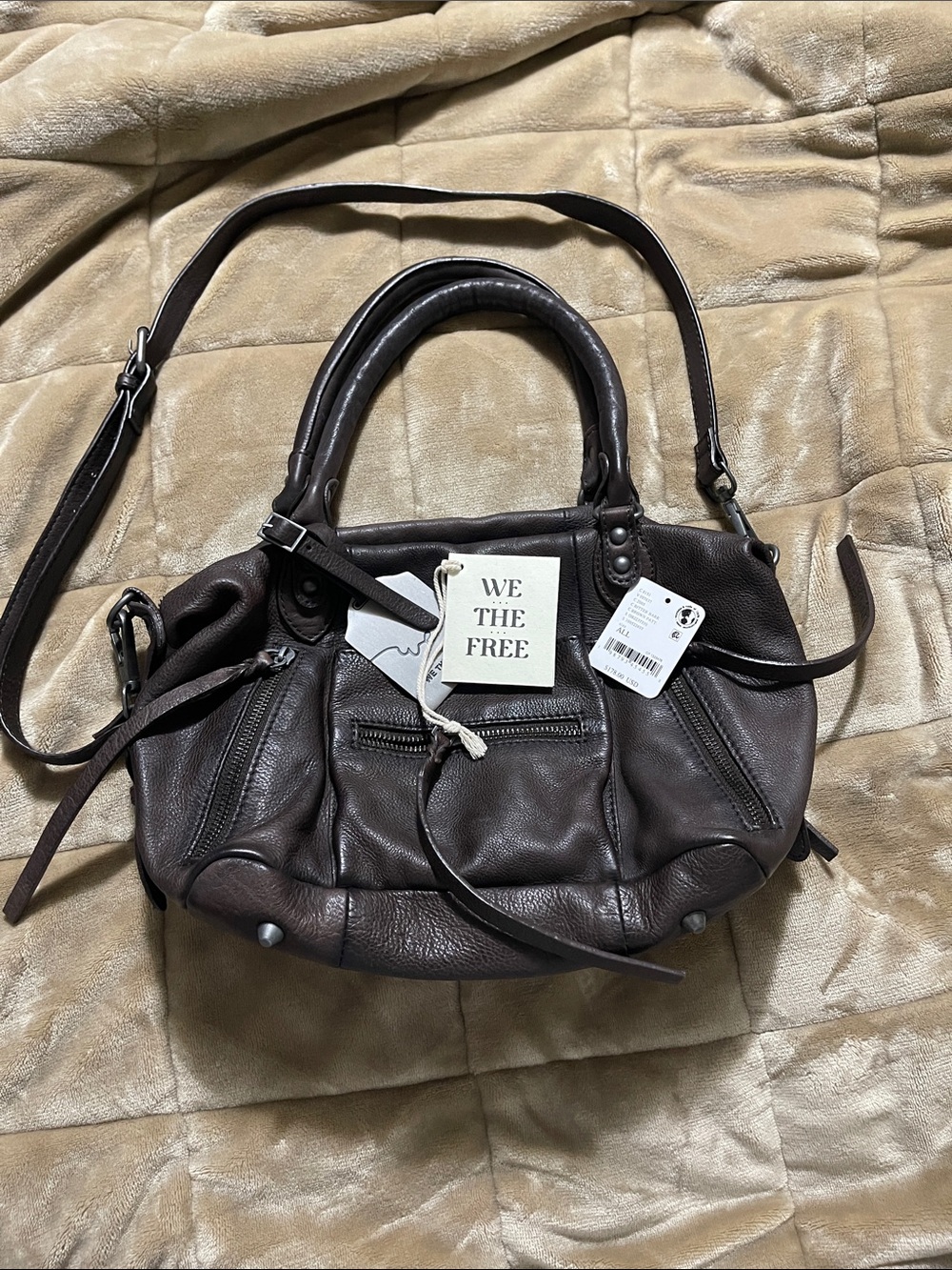 We The Free Chocolate Brown Pebbled Leather Crossbody Satchel